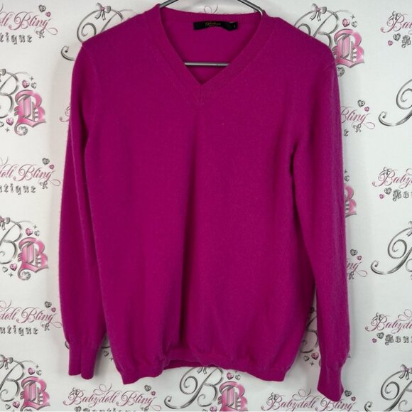 Bellini sweater cashmere wool bright fushcia knit Pink V-Neck Sweater Italy - Picture 1 of 9